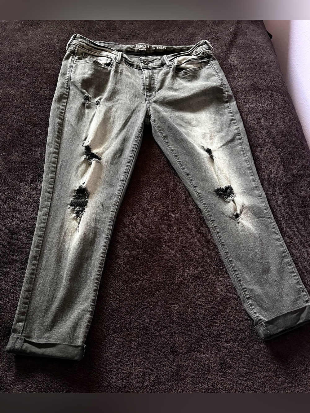 Denizen Levi's mid-rise boyfriend distressed black charcoal jeans 15 32W 26L